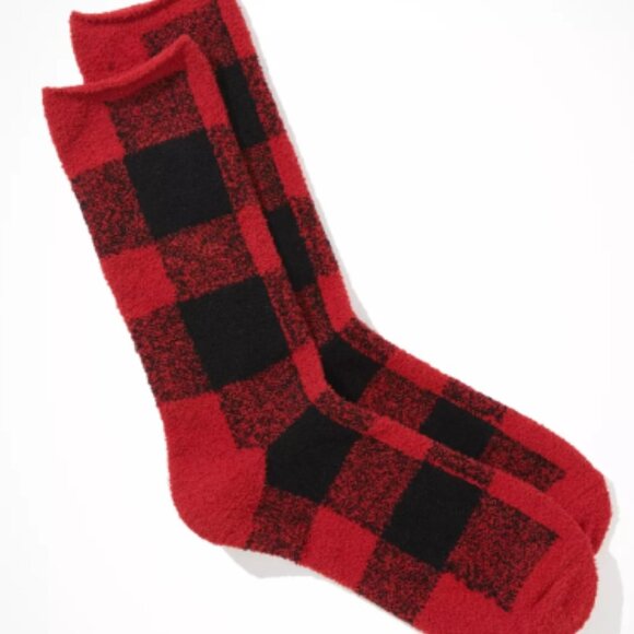 NWT - Cozy Buffalo Check Marled Knit Fuzzy Socks - Picture 3 of 4